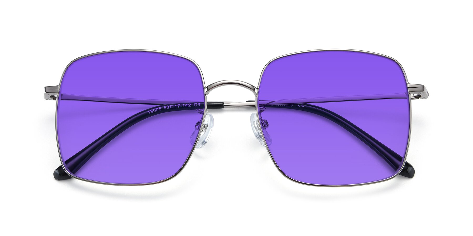Folded Front of Billie in Silver with Purple Tinted Lenses