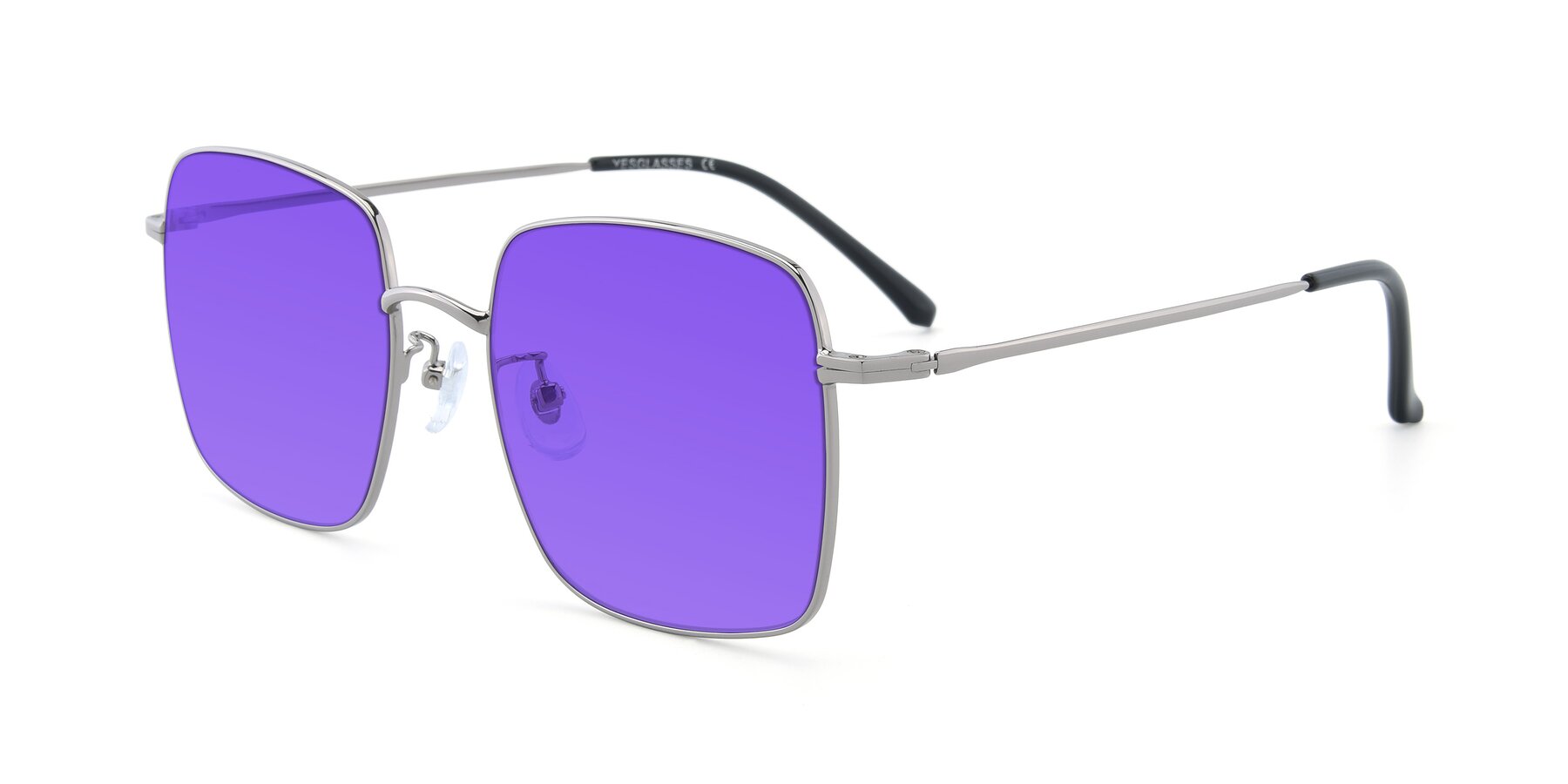 Angle of Billie in Silver with Purple Tinted Lenses