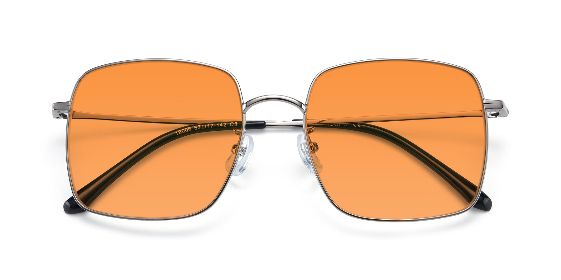 Folded Front of Billie in Silver with Orange Tinted Lenses