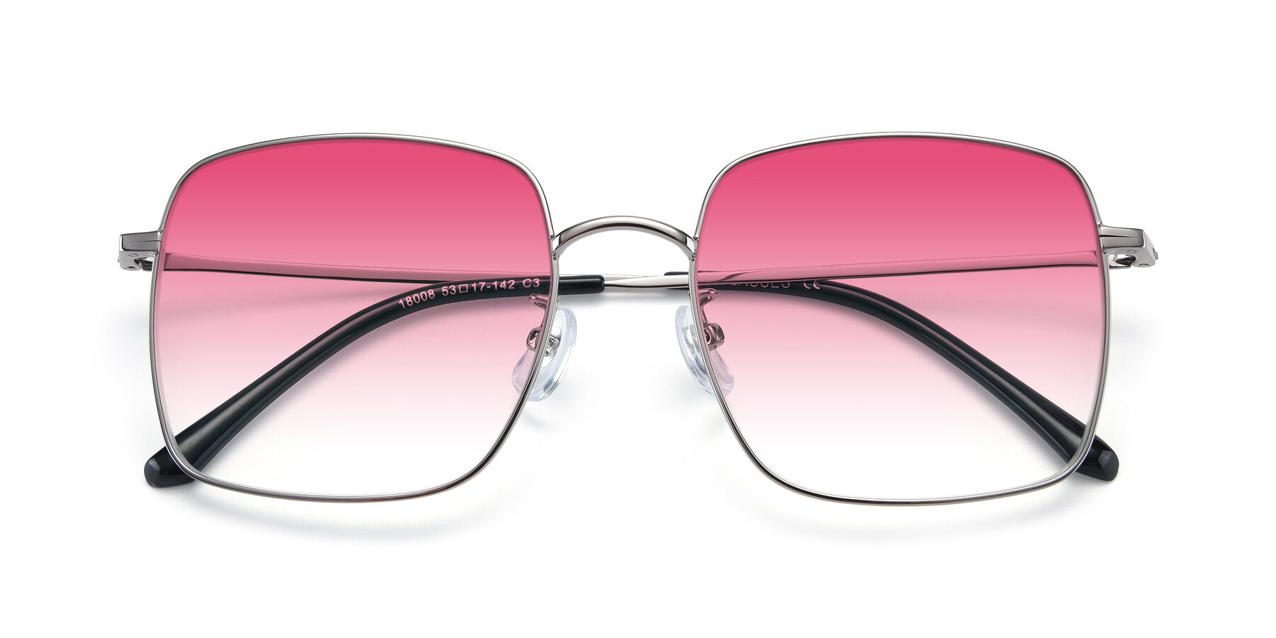 Folded Front of Billie in Silver with Pink Gradient Lenses
