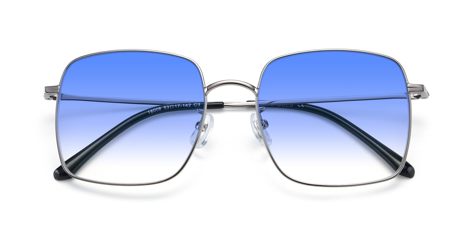 Folded Front of Billie in Silver with Blue Gradient Lenses