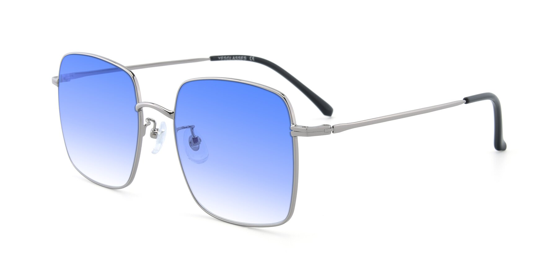 Angle of Billie in Silver with Blue Gradient Lenses
