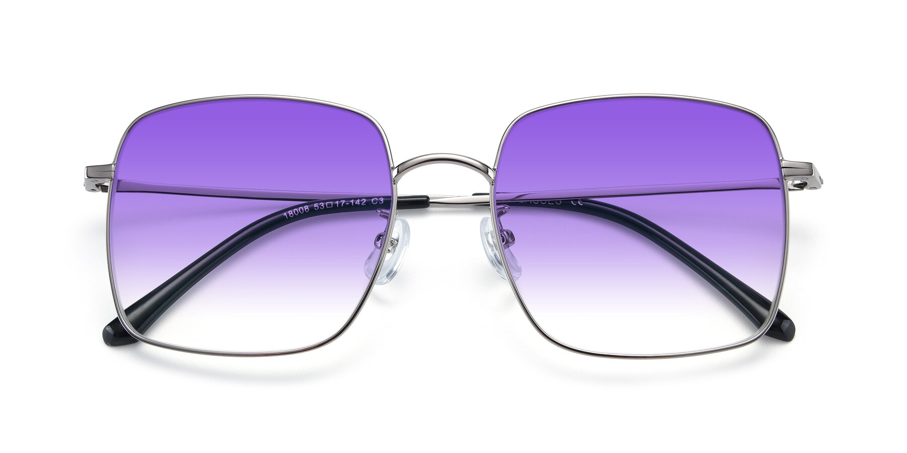 Folded Front of Billie in Silver with Purple Gradient Lenses