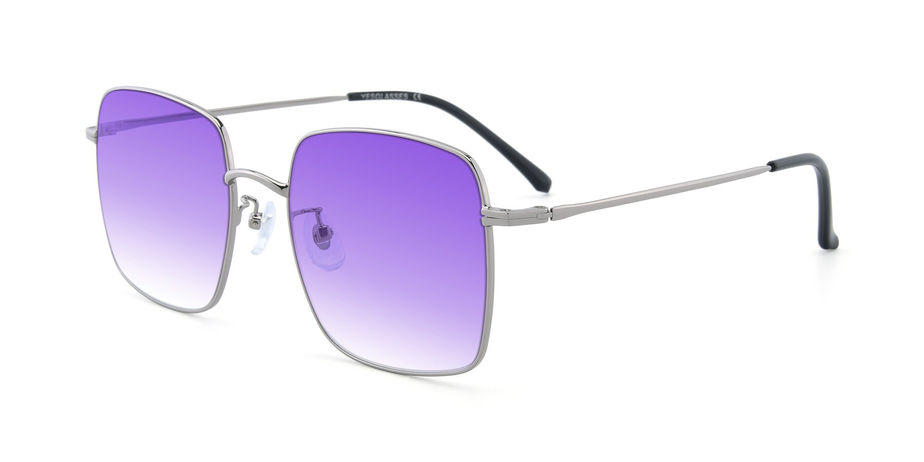 Angle of Billie in Silver with Purple Gradient Lenses