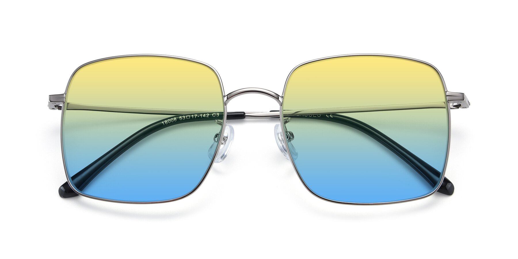 Folded Front of Billie in Silver with Yellow / Blue Gradient Lenses