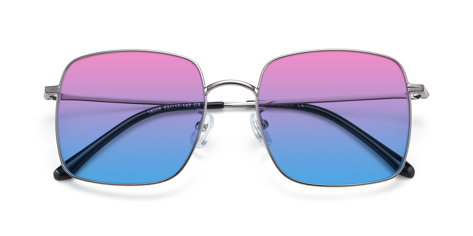 Folded Front of Billie in Silver with Pink / Blue Gradient Lenses