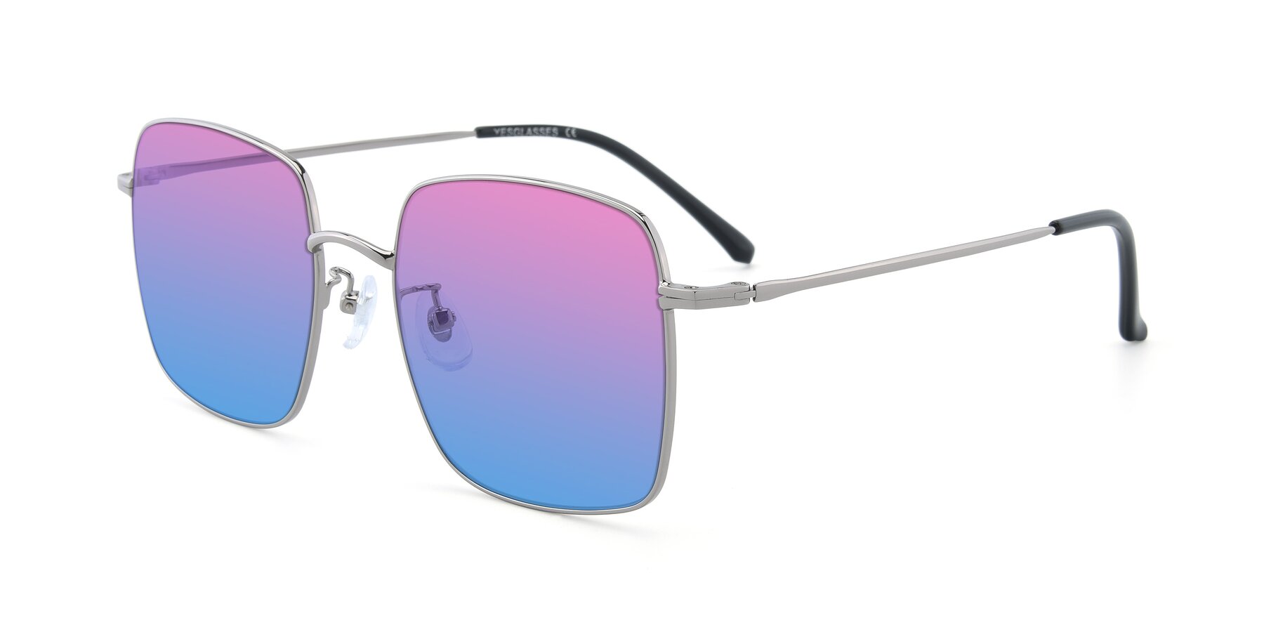Angle of Billie in Silver with Pink / Blue Gradient Lenses
