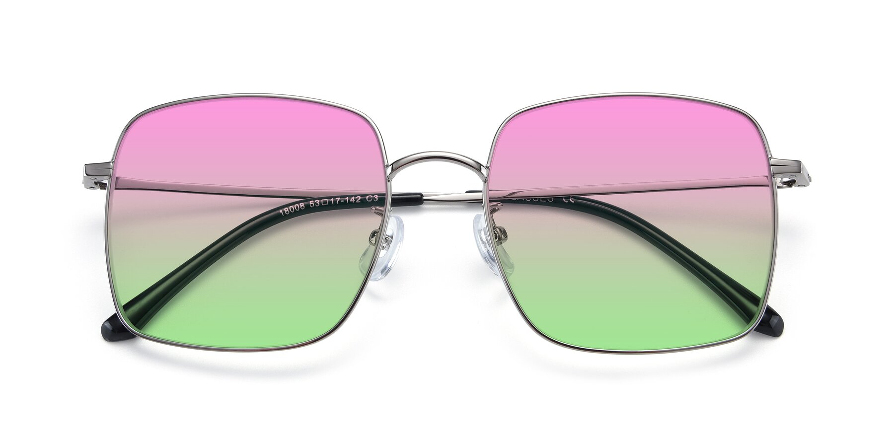 Folded Front of Billie in Silver with Pink / Green Gradient Lenses