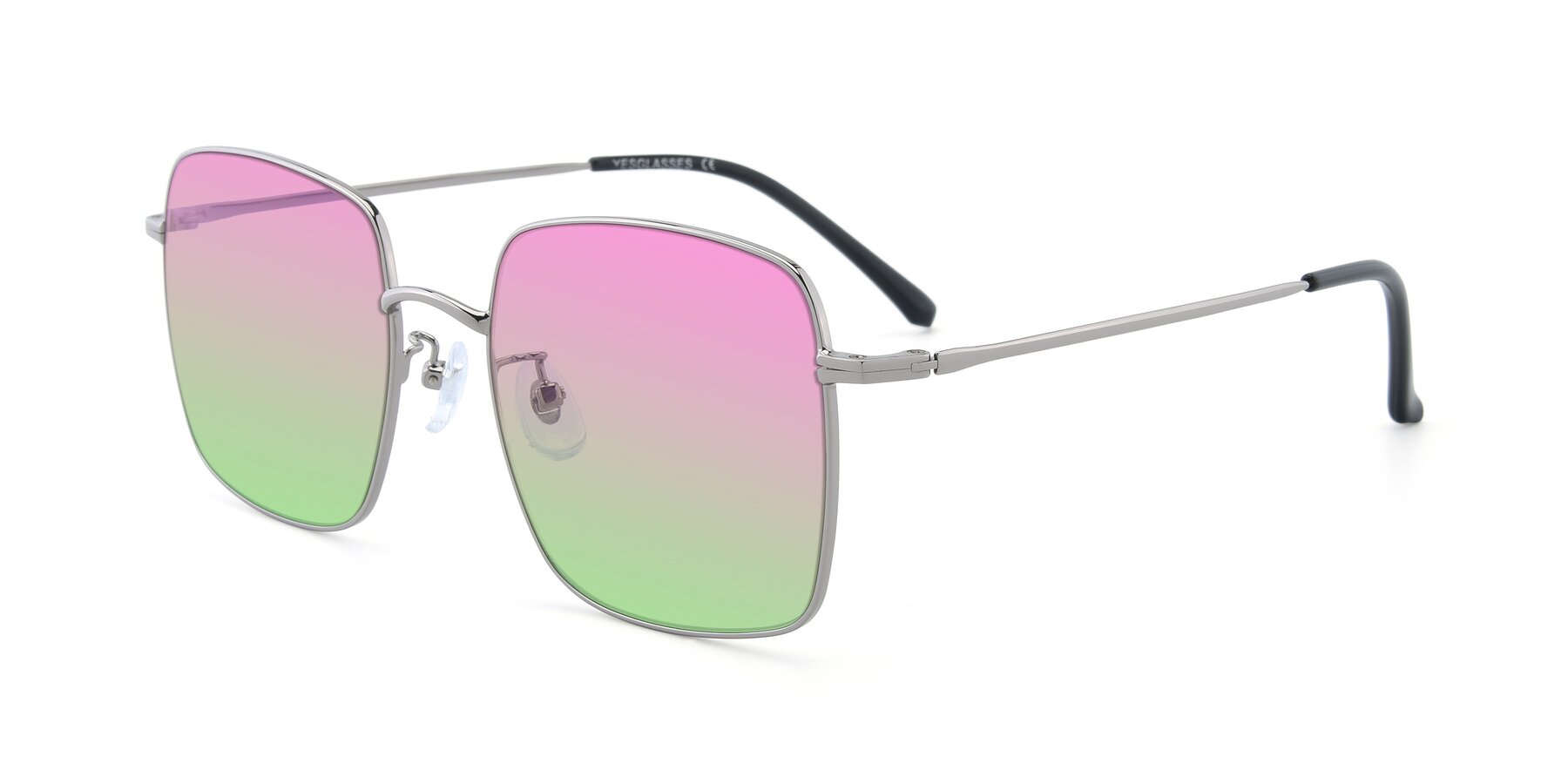 Angle of Billie in Silver with Pink / Green Gradient Lenses