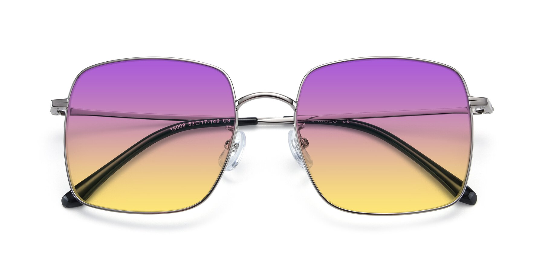 Folded Front of Billie in Silver with Purple / Yellow Gradient Lenses