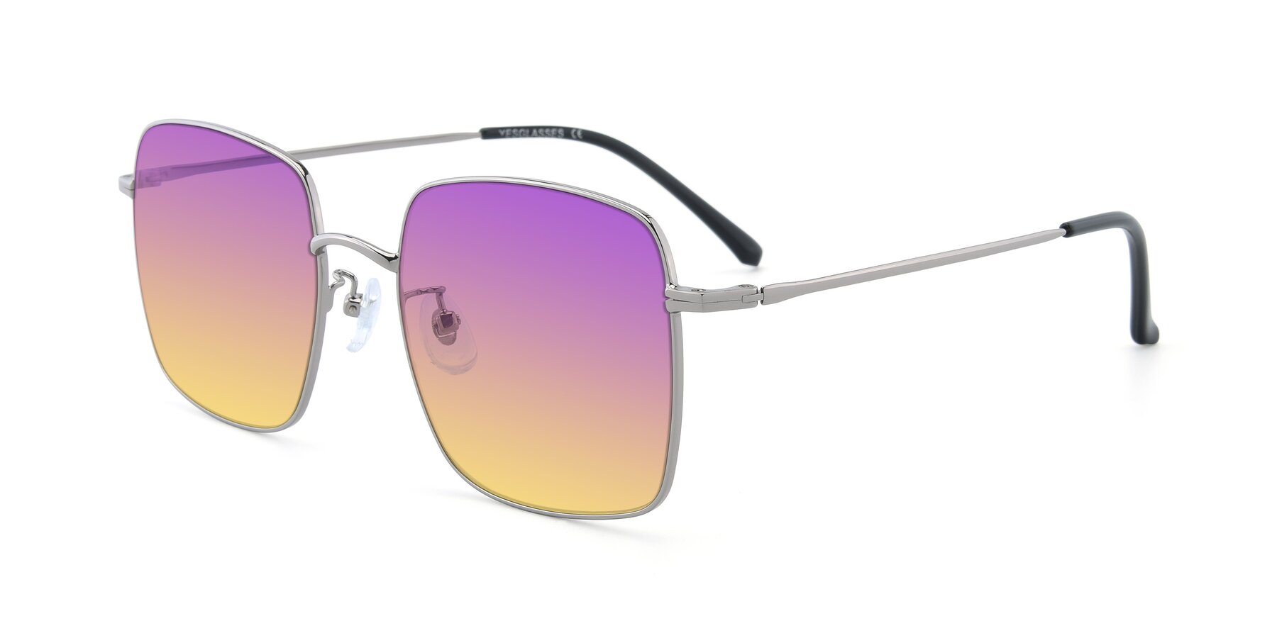 Angle of Billie in Silver with Purple / Yellow Gradient Lenses