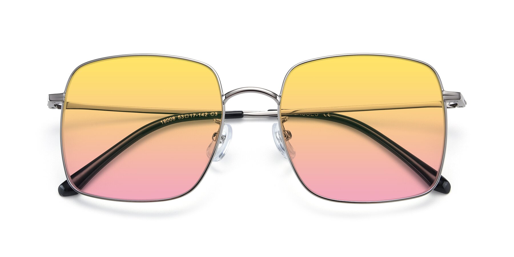 Folded Front of Billie in Silver with Yellow / Pink Gradient Lenses