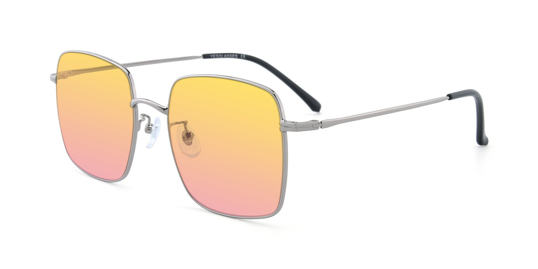 Angle of Billie in Silver with Yellow / Pink Gradient Lenses