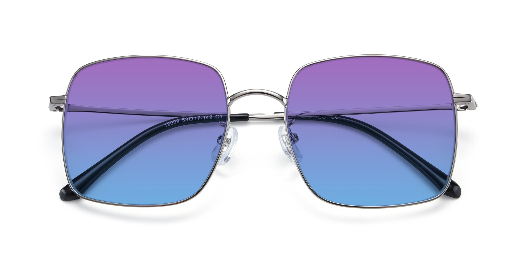Folded Front of Billie in Silver with Purple / Blue Gradient Lenses