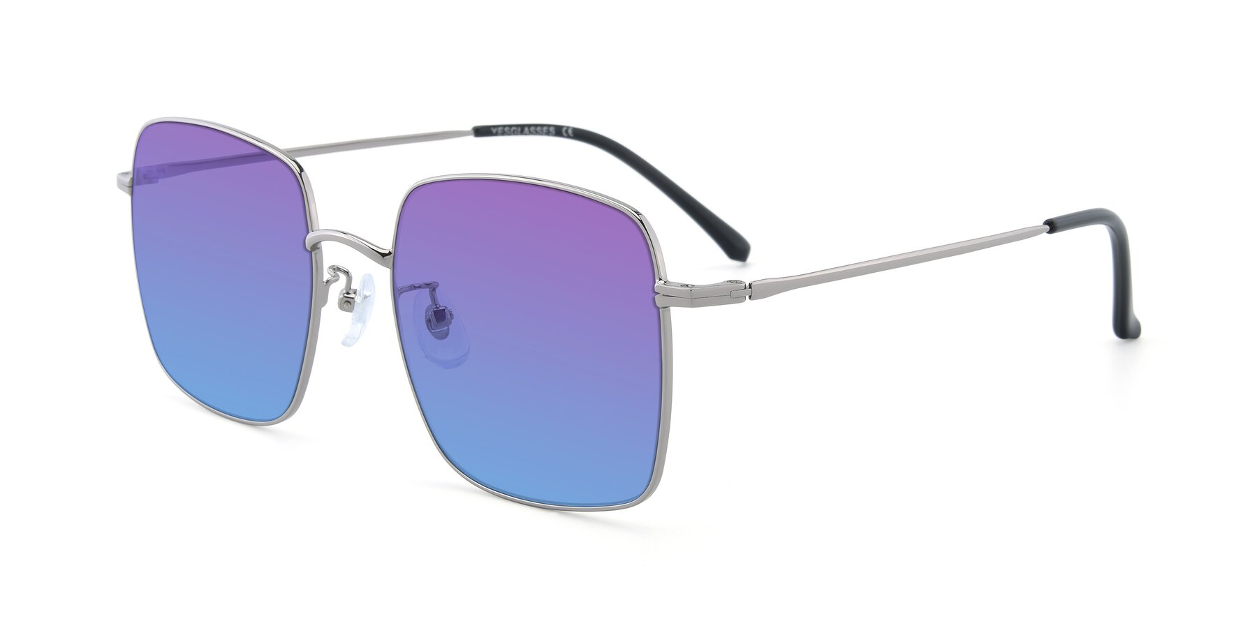 Angle of Billie in Silver with Purple / Blue Gradient Lenses