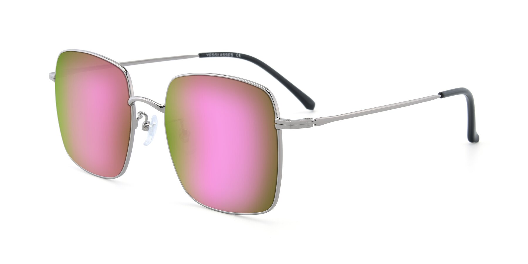 Angle of Billie in Silver with Pink Mirrored Lenses