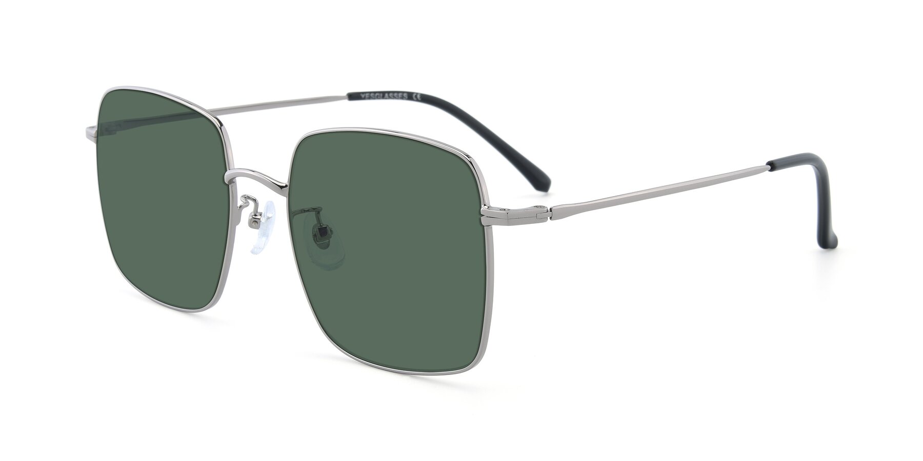 Angle of Billie in Silver with Green Polarized Lenses
