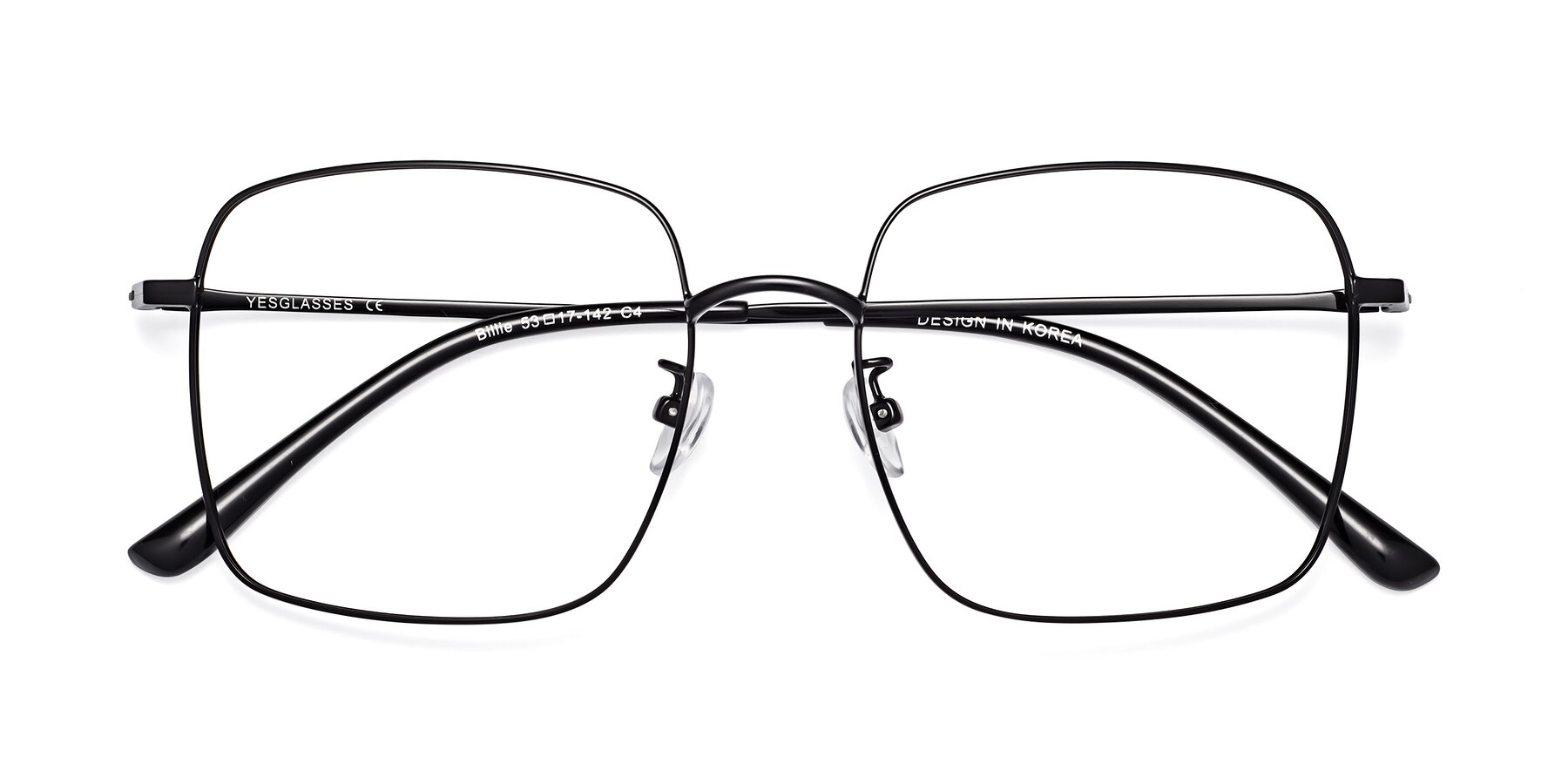 Folded Front of Billie in Black with Clear Reading Eyeglass Lenses