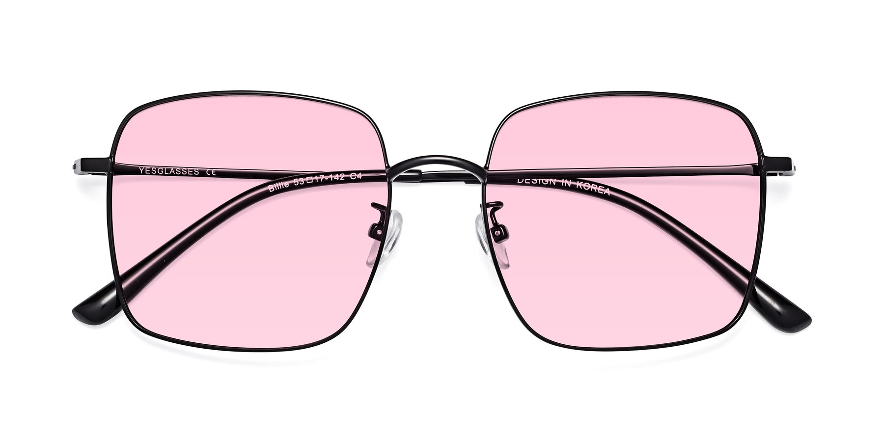 Folded Front of Billie in Black with Light Pink Tinted Lenses