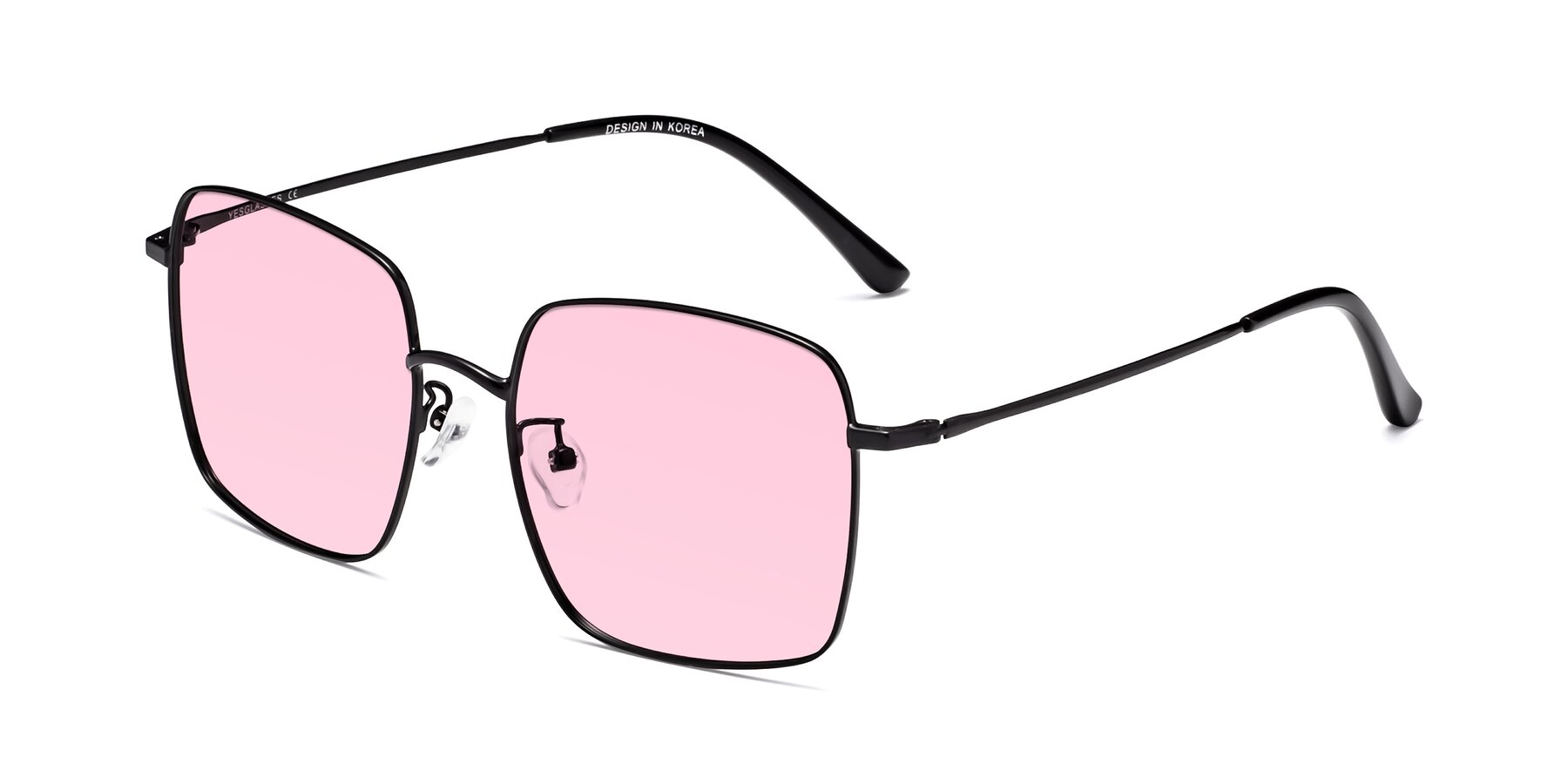 Angle of Billie in Black with Light Pink Tinted Lenses