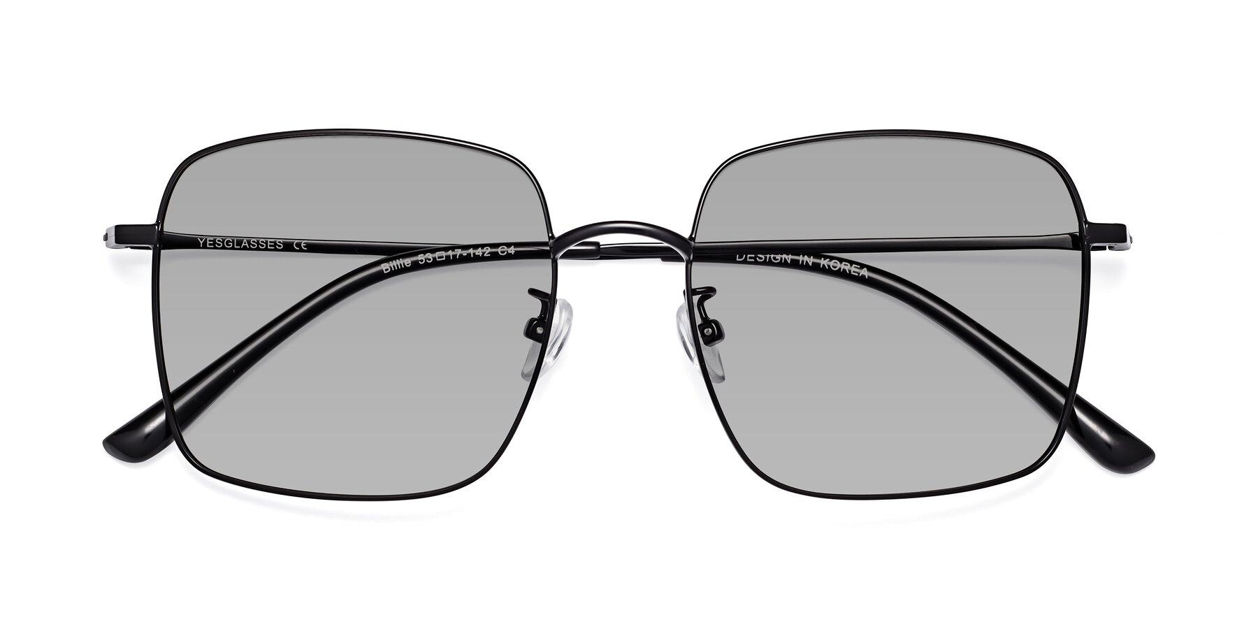 Folded Front of Billie in Black with Light Gray Tinted Lenses
