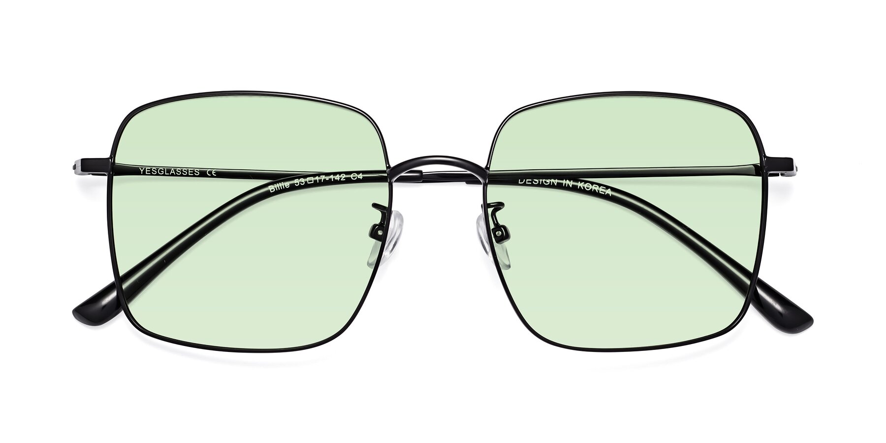 Folded Front of Billie in Black with Light Green Tinted Lenses