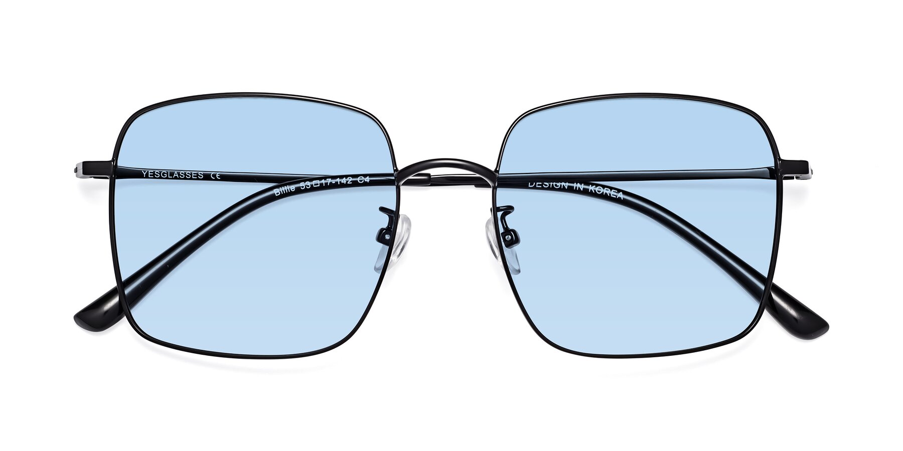 Folded Front of Billie in Black with Light Blue Tinted Lenses