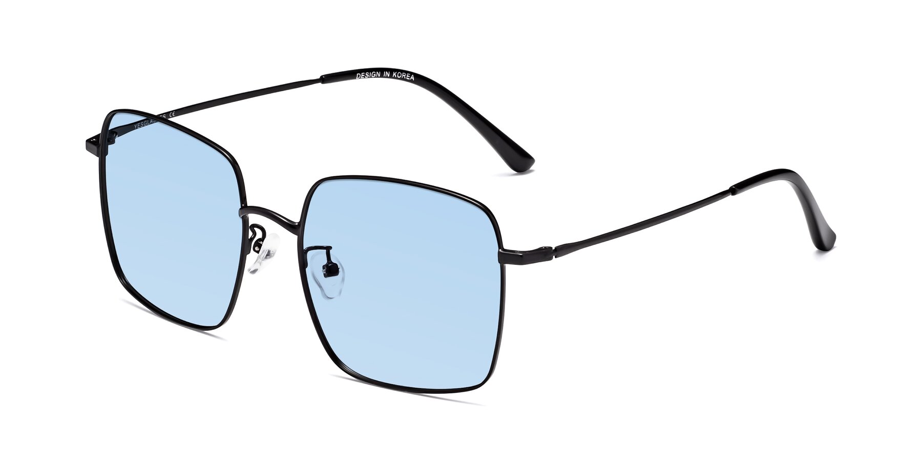 Angle of Billie in Black with Light Blue Tinted Lenses