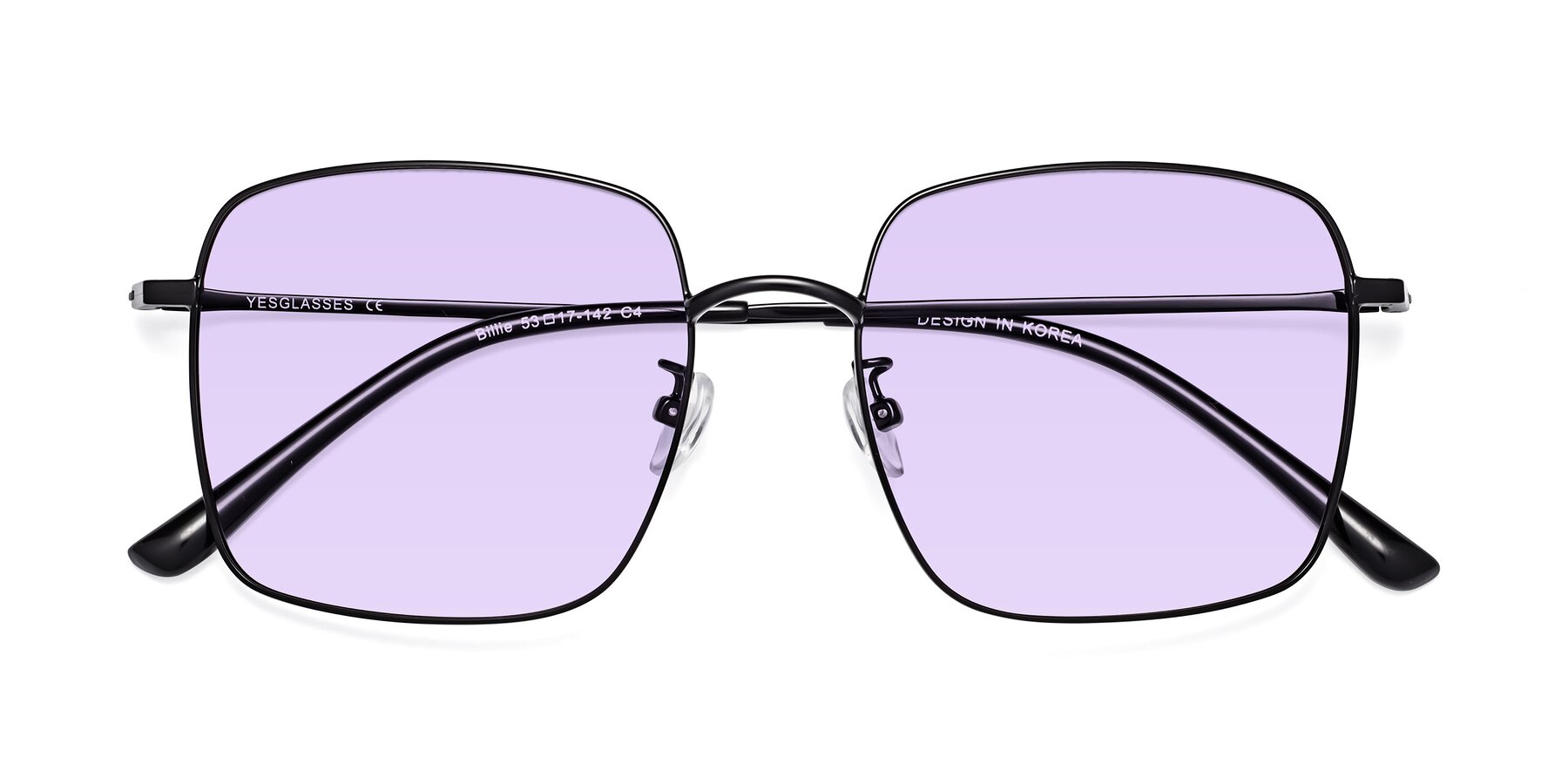 Folded Front of Billie in Black with Light Purple Tinted Lenses