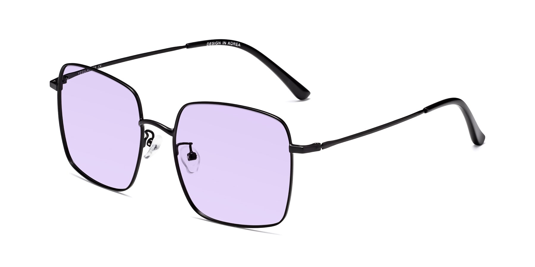 Angle of Billie in Black with Light Purple Tinted Lenses