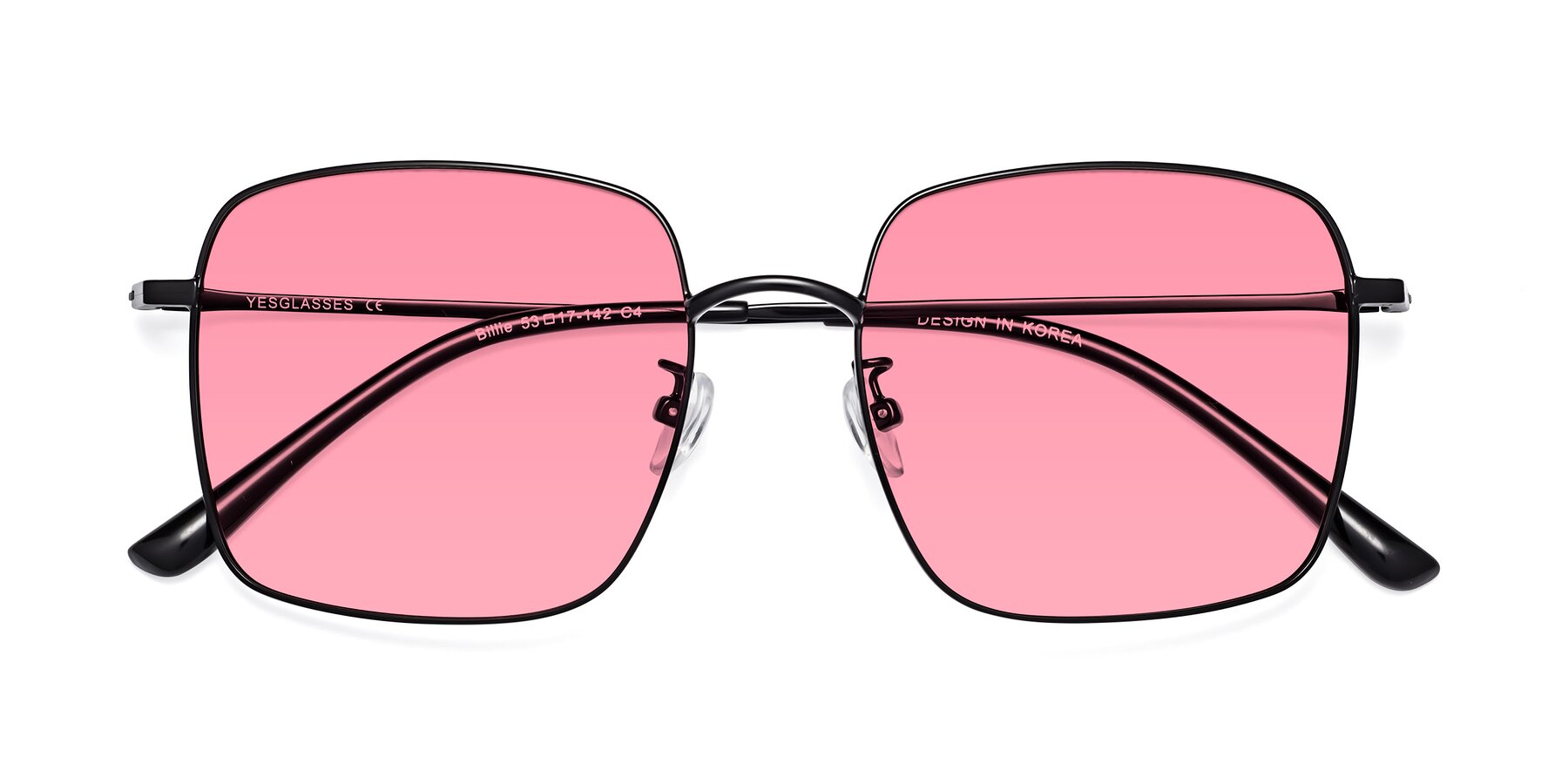 Folded Front of Billie in Black with Pink Tinted Lenses