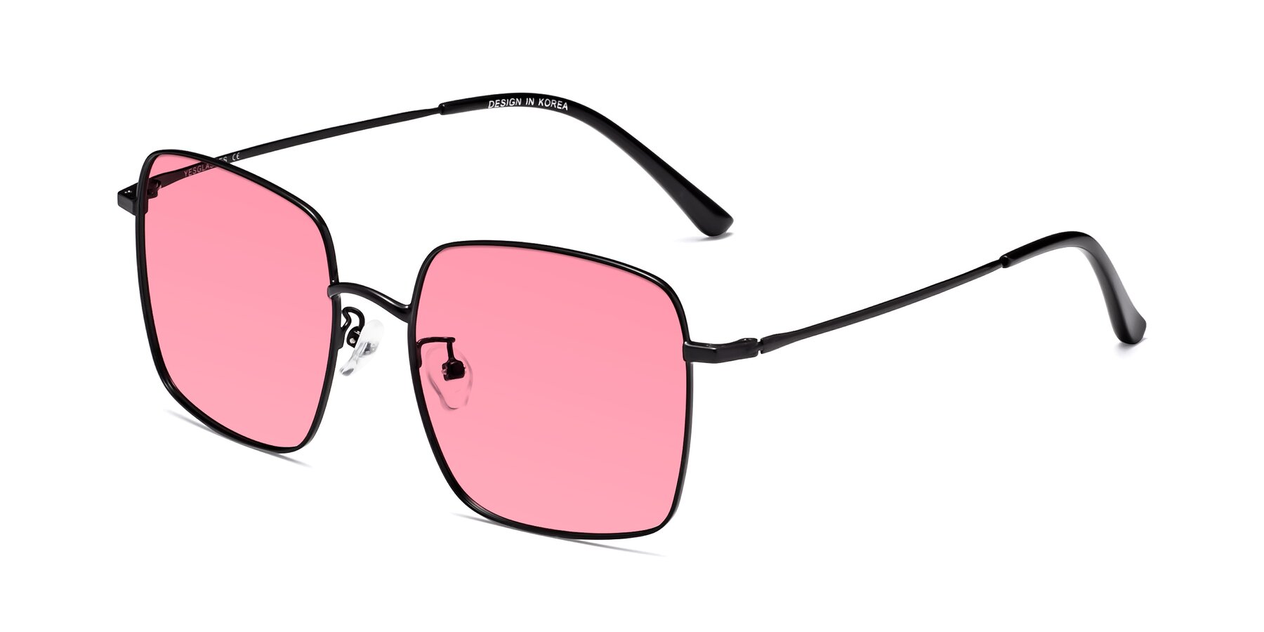 Angle of Billie in Black with Pink Tinted Lenses