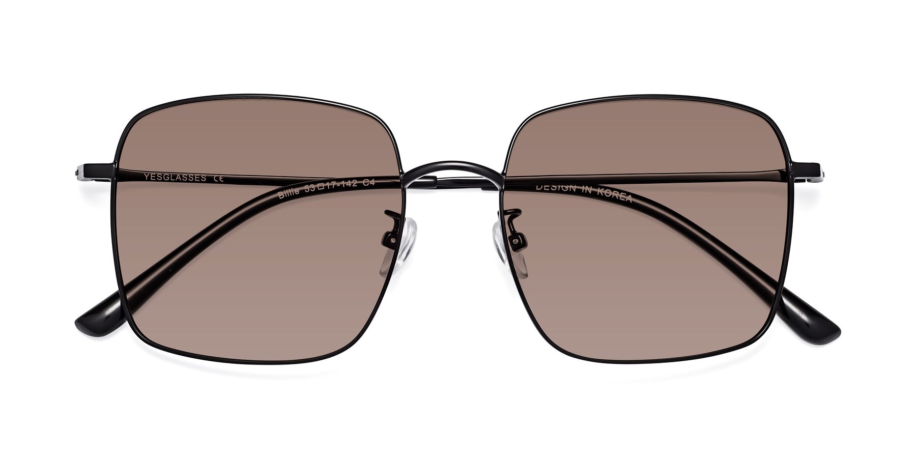 Folded Front of Billie in Black with Medium Brown Tinted Lenses