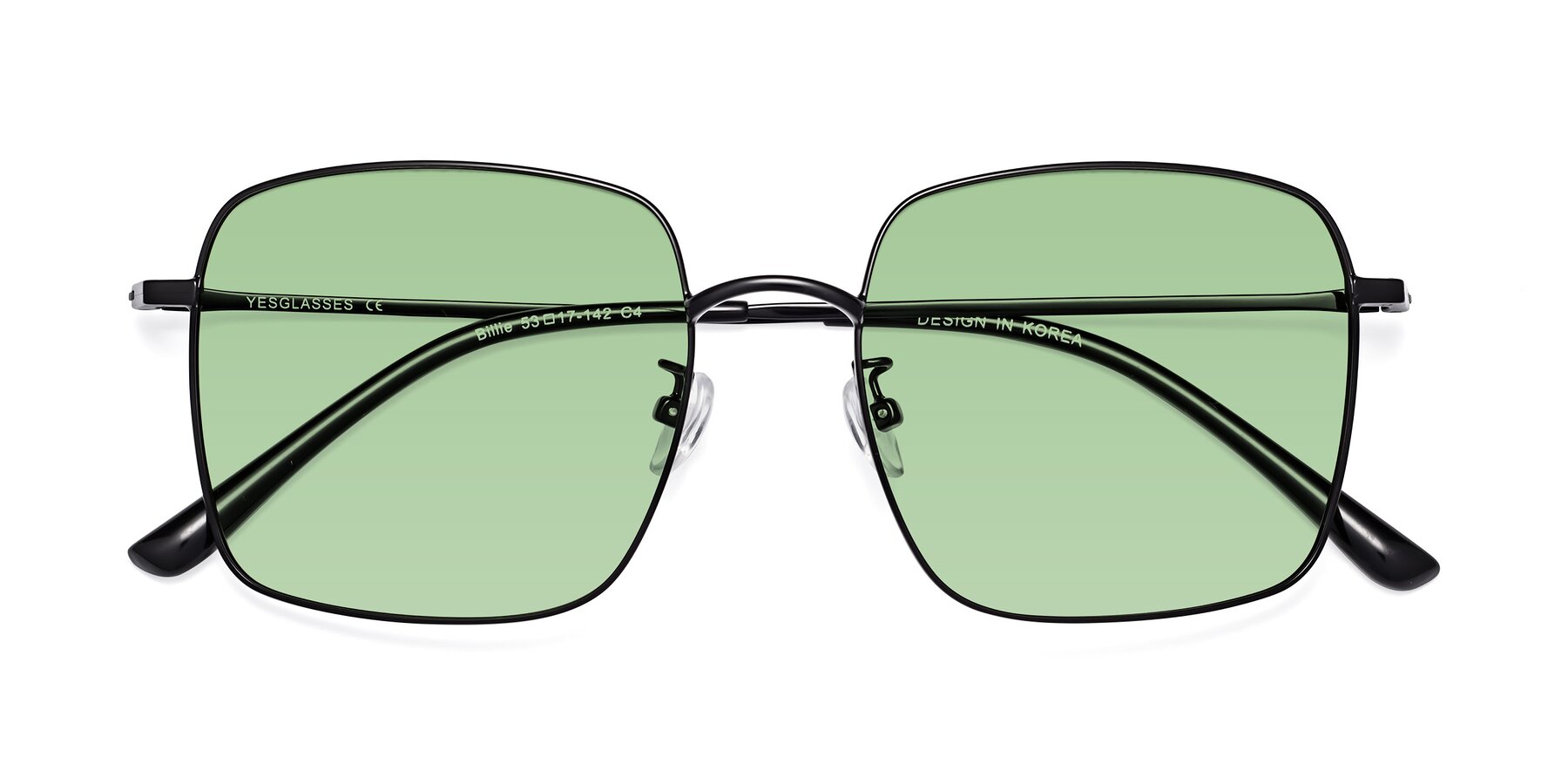 Folded Front of Billie in Black with Medium Green Tinted Lenses