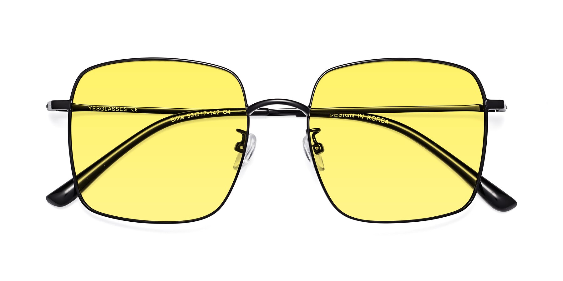 Folded Front of Billie in Black with Medium Yellow Tinted Lenses