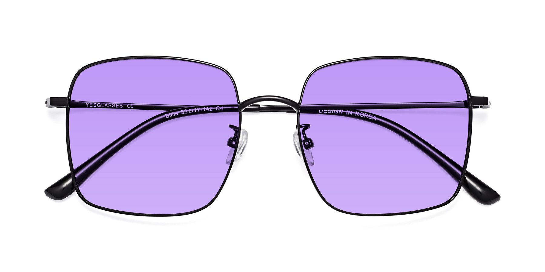 Folded Front of Billie in Black with Medium Purple Tinted Lenses