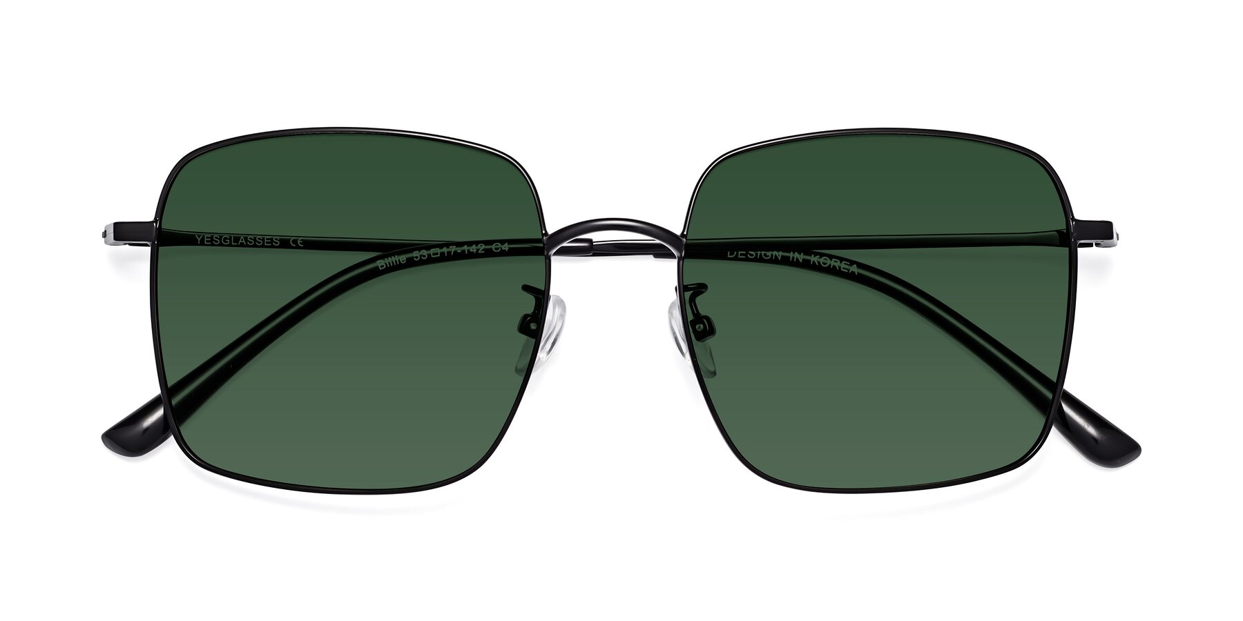 Folded Front of Billie in Black with Green Tinted Lenses