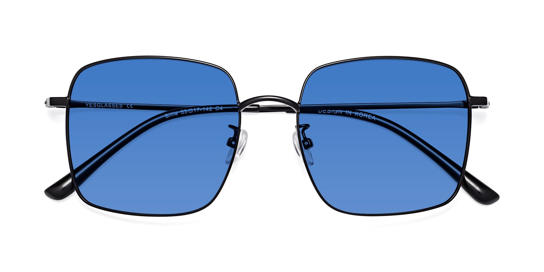 Folded Front of Billie in Black with Blue Tinted Lenses