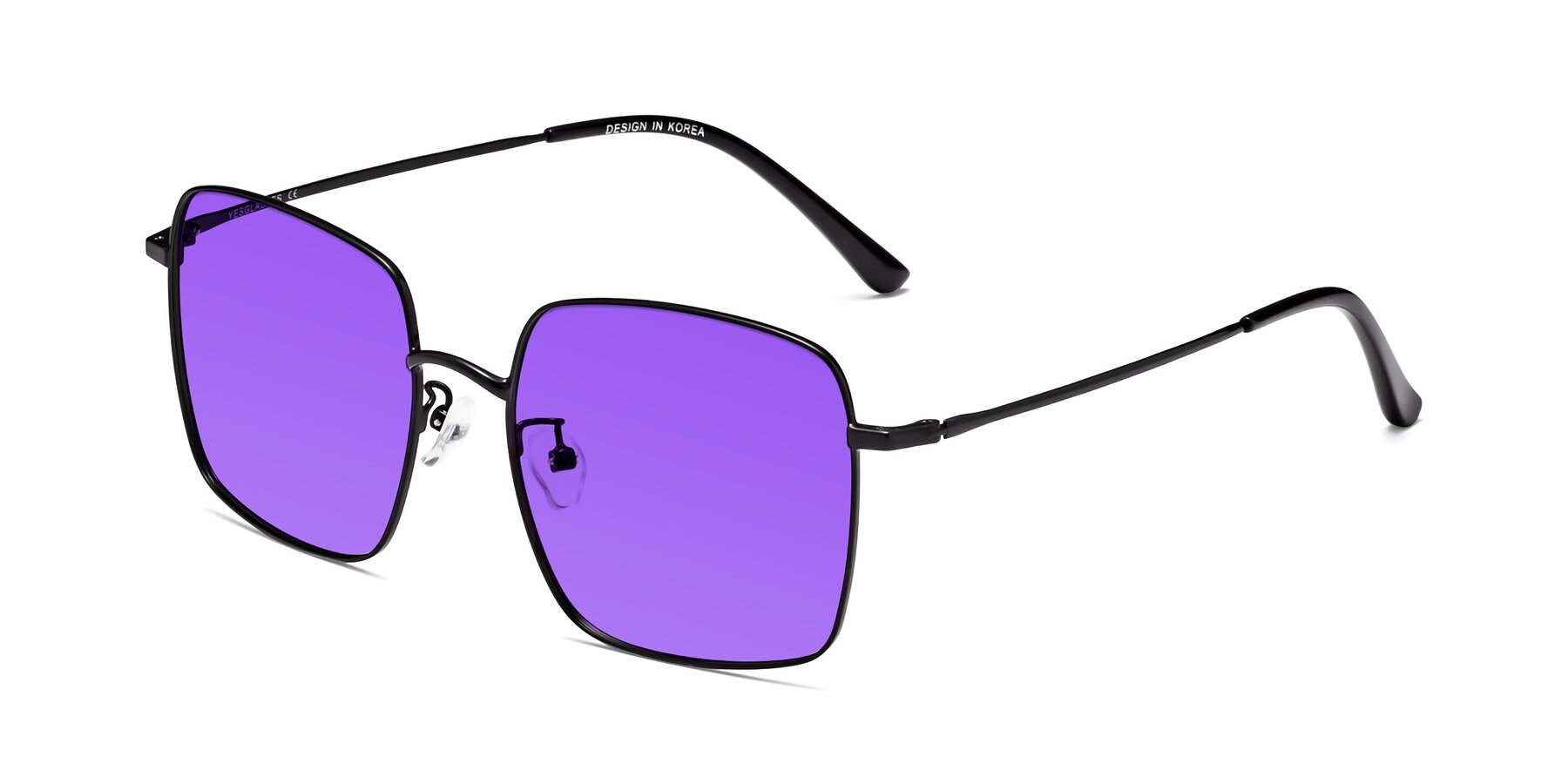 Angle of Billie in Black with Purple Tinted Lenses