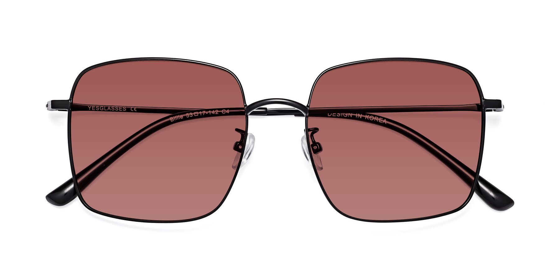 Folded Front of Billie in Black with Garnet Tinted Lenses