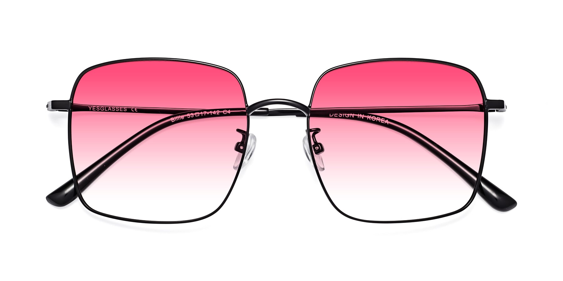 Folded Front of Billie in Black with Pink Gradient Lenses