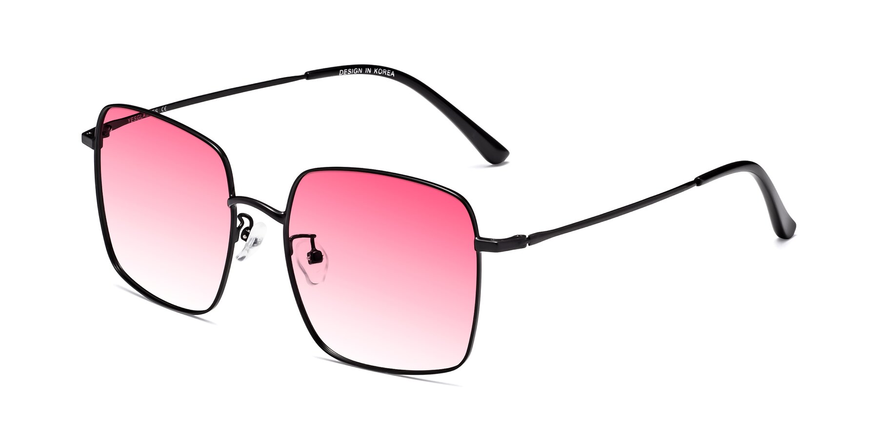 Angle of Billie in Black with Pink Gradient Lenses