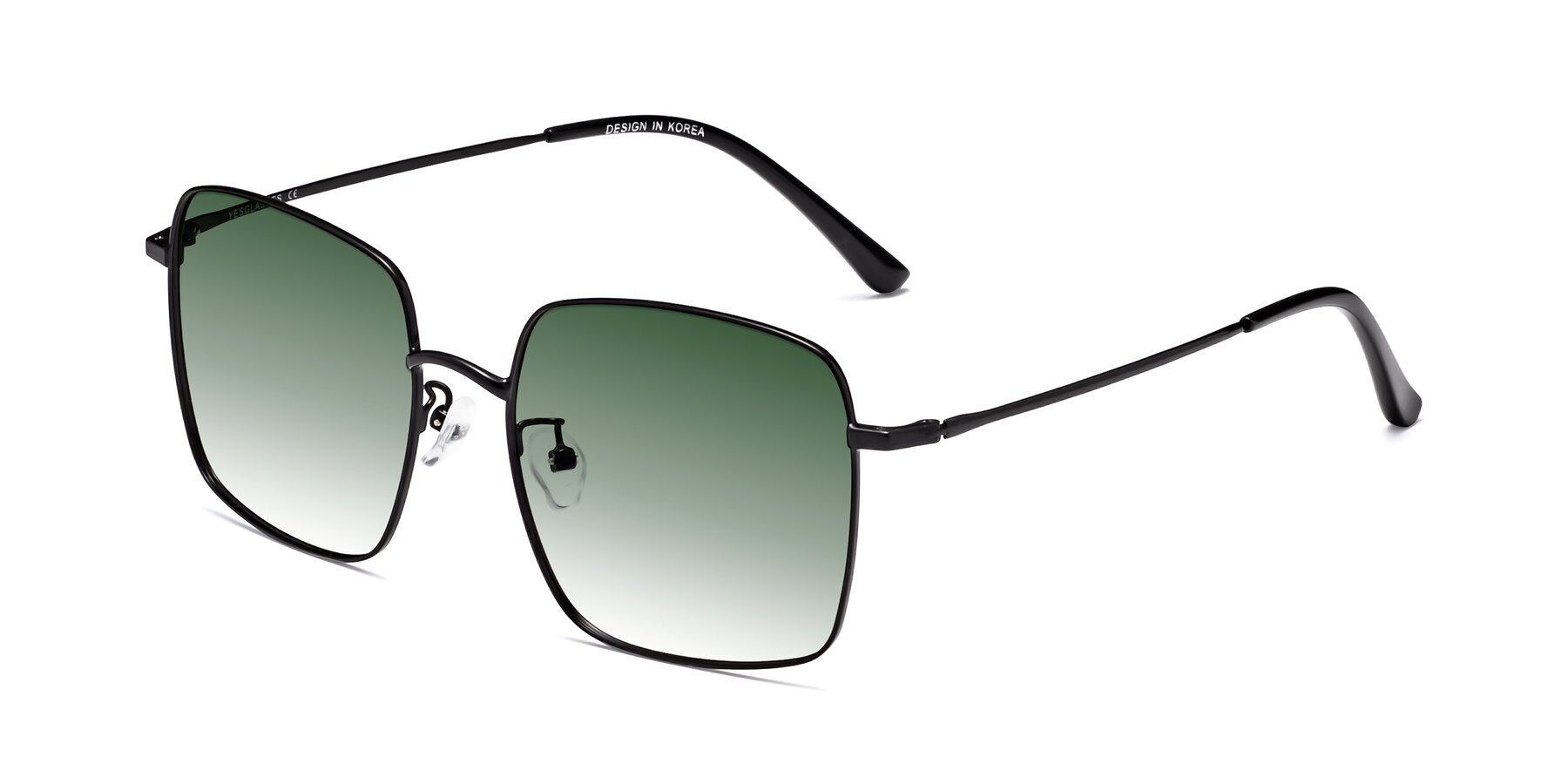 Angle of Billie in Black with Green Gradient Lenses