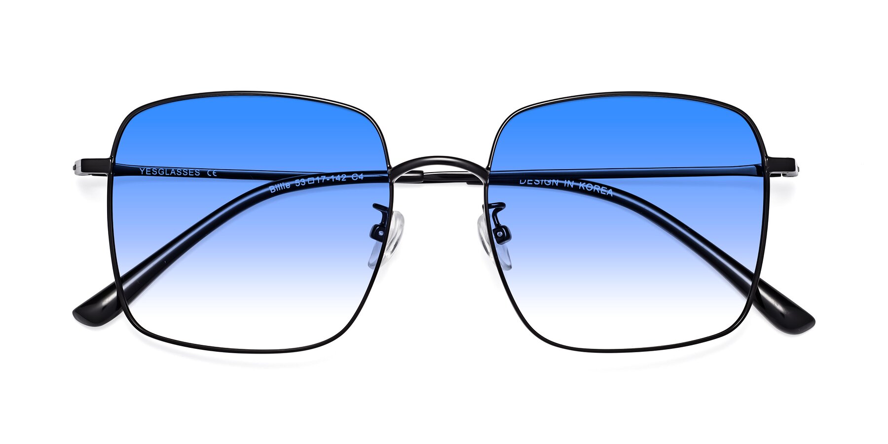 Folded Front of Billie in Black with Blue Gradient Lenses