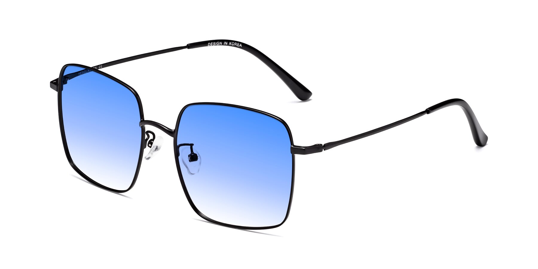 Angle of Billie in Black with Blue Gradient Lenses