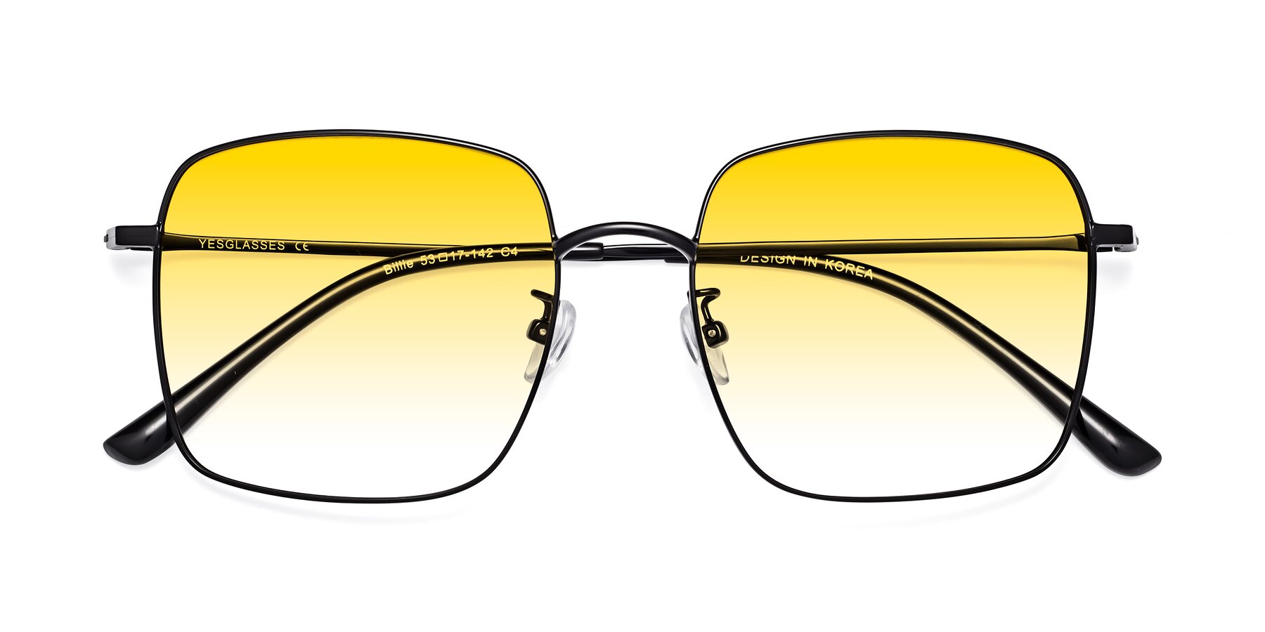 Folded Front of Billie in Black with Yellow Gradient Lenses