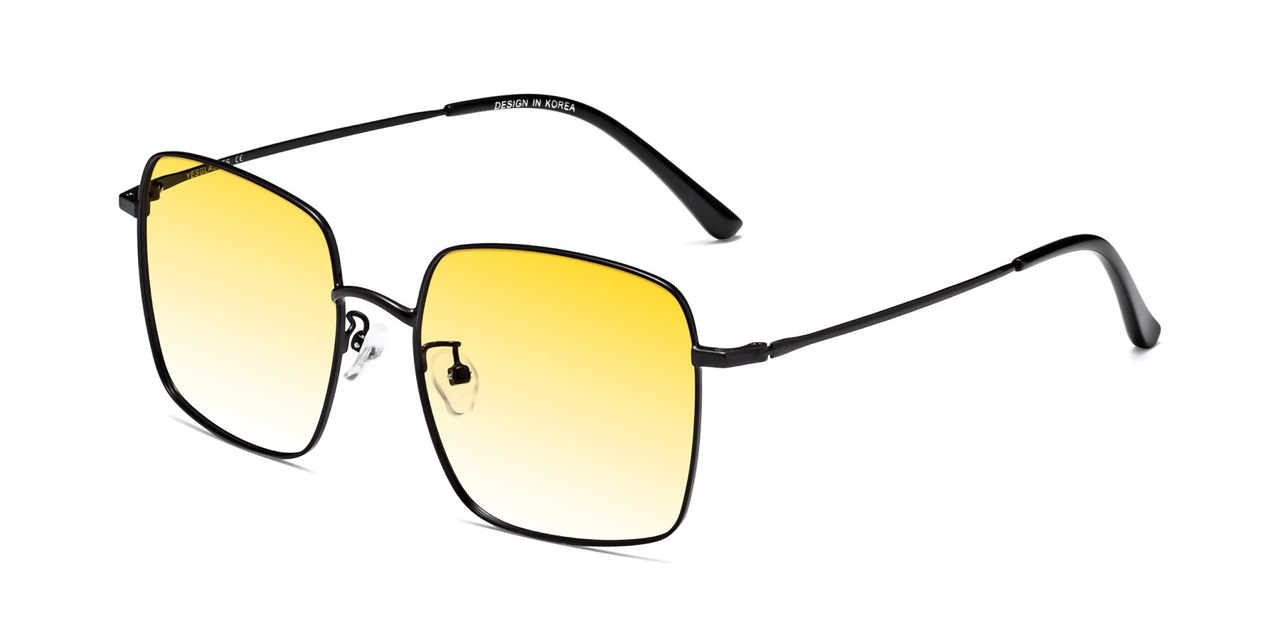 Angle of Billie in Black with Yellow Gradient Lenses