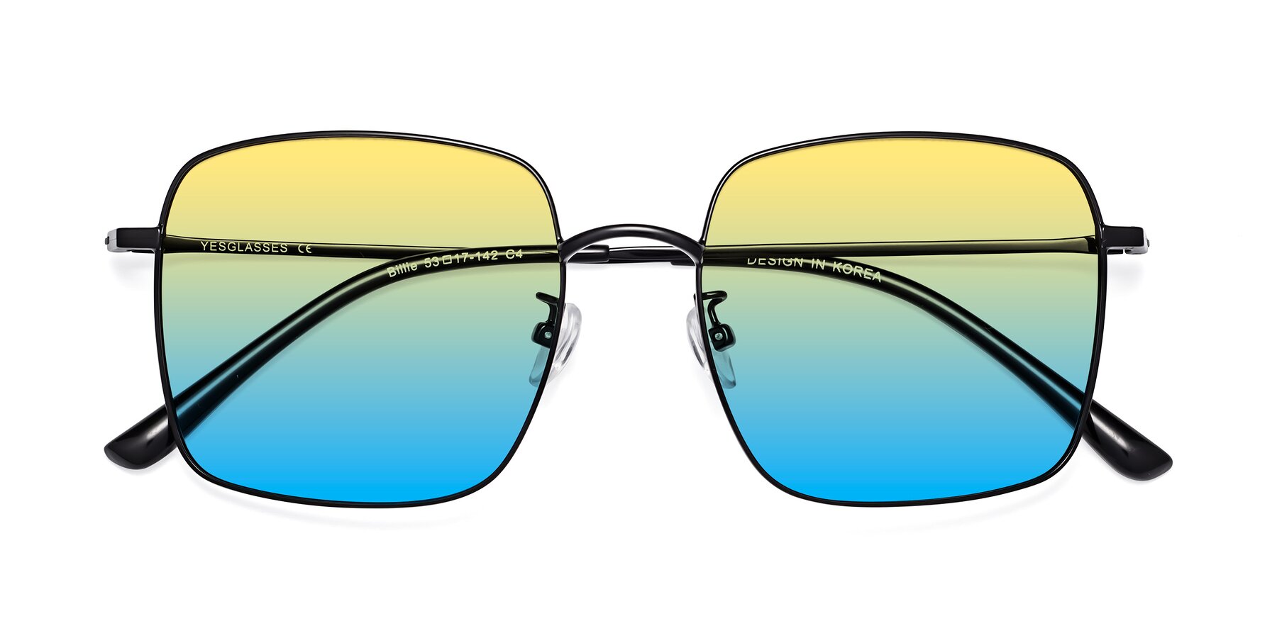 Folded Front of Billie in Black with Yellow / Blue Gradient Lenses