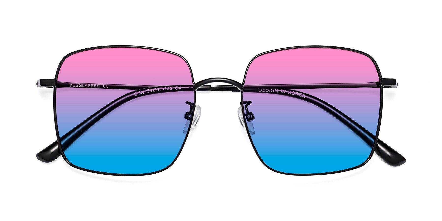 Folded Front of Billie in Black with Pink / Blue Gradient Lenses