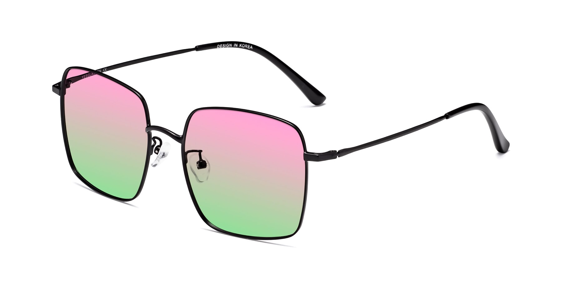 Angle of Billie in Black with Pink / Green Gradient Lenses